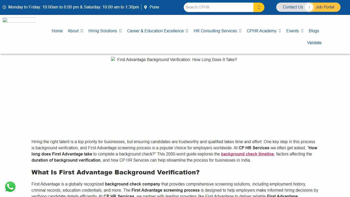 First Advantage Background Verification Timeframe | CPHR Services